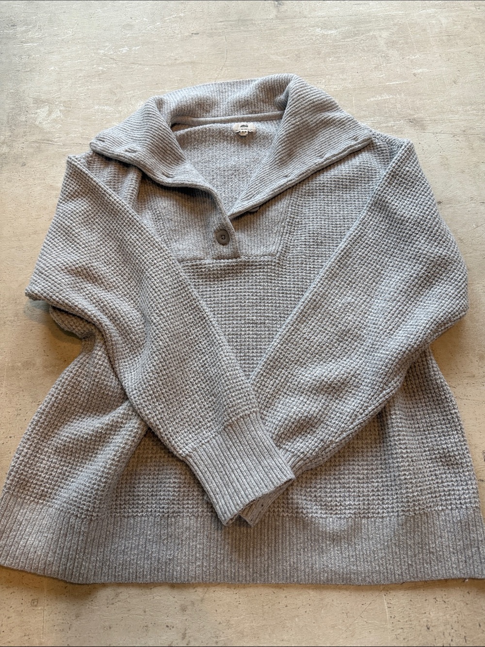 aerie Waffle-Knit Shawl Collar Pullover - Light Gray